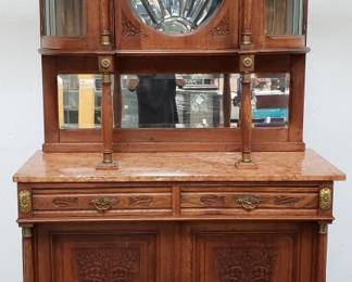 Lot # : 108 - Vintage marble top beveled glass w/brass accents
