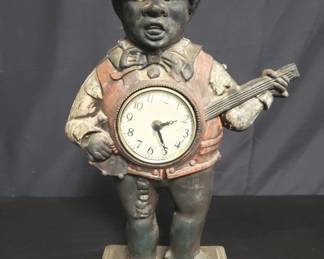 Lot # : 68 - Cast iron Black Americana banjo player clock
