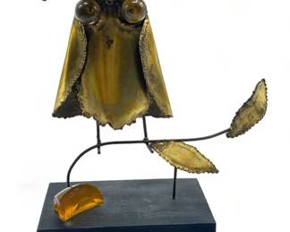 Lot # : 503a - Mid-century brutalist brass owl sculpture on
