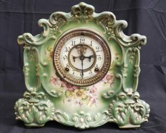Lot # : 366 - Antique porcelain mantel clock, Ansonia New York
