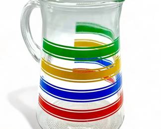 Lot # : 515a - Mid century color striped glass pitcher, 9" h.

