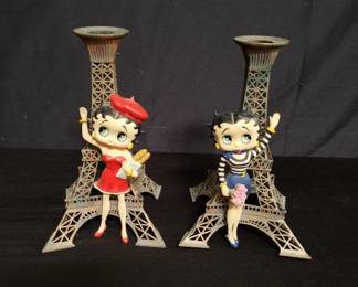 Lot # : 250 - Pair of Betty Boop Eiffel Tower candle holders
