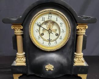Lot # : 46 - Vintage iron and brass mantel clock
