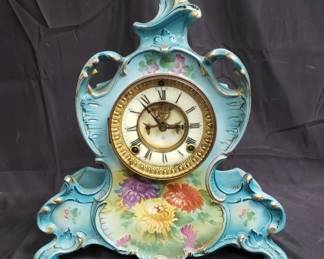 Lot # : 419 - Antique porcelain Ansonia mantel clock marked
