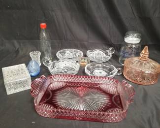 Lot # : 320 - Group of glass and cut crystal items: ashtray,
