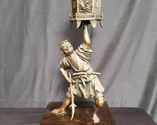 Lot # : 395 - Brass samurai on wood base figurine
