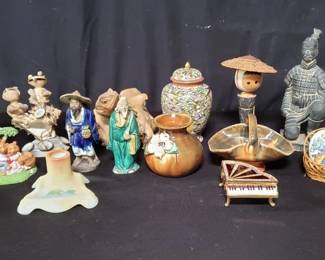 Lot # : 325 - Ceramic lidded jar, piano trinket box, figurines,
