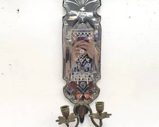 Lot # : 87 - Vintage etched mirror and brass sconce
