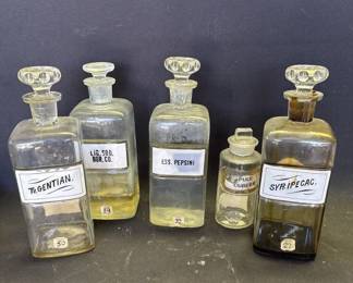 Lot # : 597 - 5 Antique apothecary Chicago Fair glass bottles

