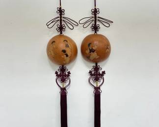 Lot # : 559a - Pair of vintage Asian carved gourds wall art
