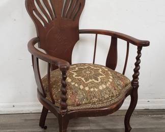 Lot # : 110 - Antique horseshoe barley twist upholstered
