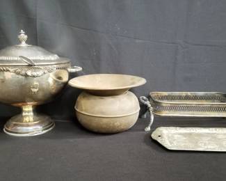 Lot # : 376 - Box of silver plated and brass items
