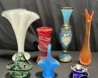 Lot # : 390 - Group of vases, glass baskets 
