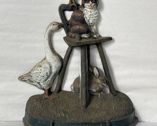 Lot # : 401 - Vintage hand painted iron door stop rooster & cat
