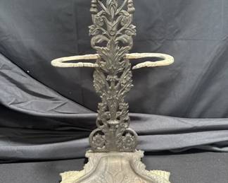 Lot # : 342 - Vintage cast iron fire tool stand 17"h x 9.5"l x 8"w
