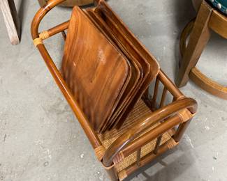 Vintage bamboo trays and magazine rack 