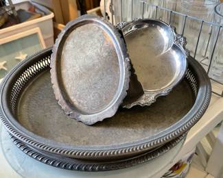 Vintage plated silver and other metal trays 