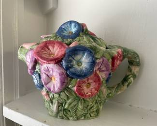 Miniature Ceramic Grape Themed Teapot, Ceramic Floral Majolica Teapot