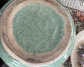 Green Speckled Pottery Pitcher - Made in USA