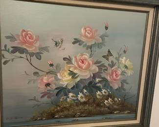 Framed Floral Oil Painting by C.K. Chan