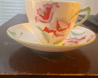 Colclough Red Floral Bone China Teacup & Saucer