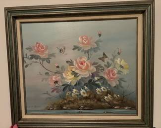 Framed Floral Oil Painting by C.K. Chan