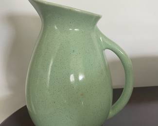Green Speckled Pottery Pitcher - Made in USA