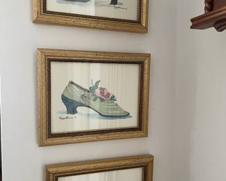 Three Framed Prints of Peggy Abrams Victorian Shoe Artwork