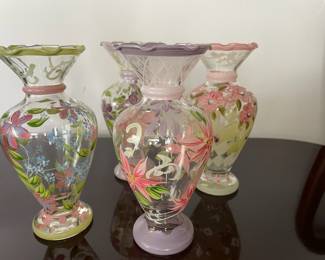Assortment of Tracy Porter Hand Painted Floral Design Vases