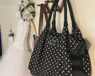 Kate Spade Stevie Nylon Polka Dot Black Cream Shoulder Bag Tote