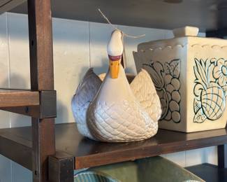 Vintage Cream Ceramic Gloss Glaze Swan Planter MID CENTURY