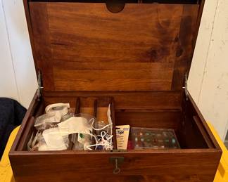 Wooden Sewing Chest on Metal Stand,