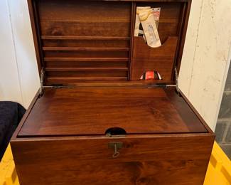 Wooden Sewing Chest on Metal Stand,