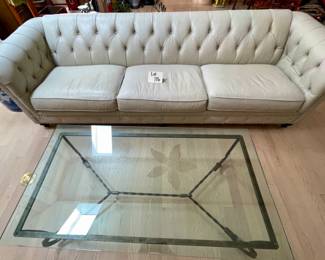 Buy it Now.  Was $1,295.00 Now $647.50  Beautiful Tufted Leather Bernhardt Sofa in neutral Gray/Beige/Putty Color