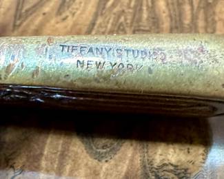 Rare set of Tiffany Studios Bronze Zodiac Letter Opener and Brass Pen Tray.  