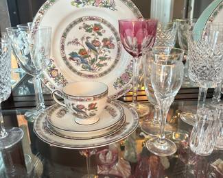 Moser glass, St Louis and Waterford Crystal and full service of Wedgwood Kutani Crane China 
