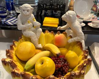 Rare Horchow large decorative monkey banana bowl circa 1990