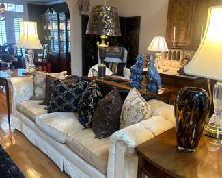 Hollywood regency style velvet sofa 