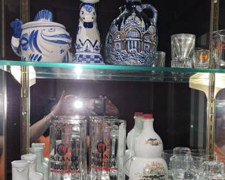 Bar decanters, glassware