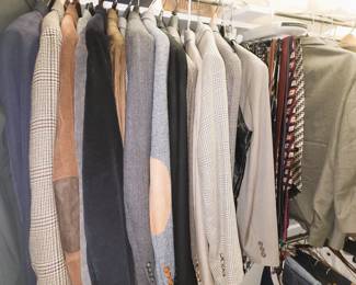 Mens suits, jackets and slacks. Golf clothes and shoes