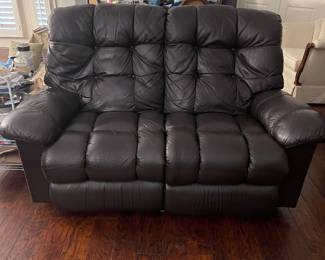 Lazy Boy brown leather dual latch controls 70” wide x 35” height x 40” deep approx.