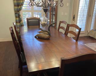 Dining table with leaf, (6) chairs, 98” length x 42” wide x 29.50” height approx.