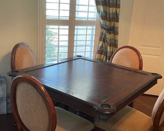 Poker table leather inset, (4) chairs 47” x 47” 31.50” height approx. 