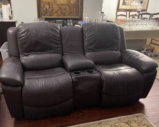 Lazy Boy brown leather console Power reclining controls 80” wide x 40” height x 40” deep approx. 