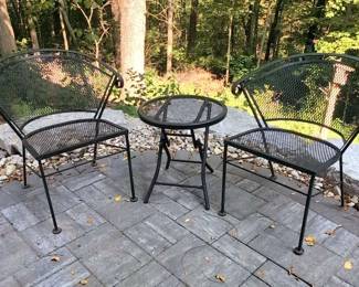 Wire Mesh Bow Back Patio Chairs And Side Table
