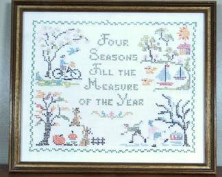 Four Seasons Needlepoint Sampler, Framed 