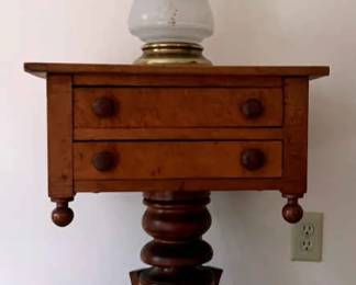 Antique TwoDrawer Side Table Sewing Table and Lamp