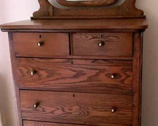 Antique Oak Tall Boy Chest Of Drawers