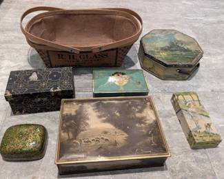 Assorted Vintage Tins And Basket
