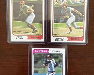 1974 Topps Baseball Cards. Pete Rose, Johnny Bench, and Nolan Ryan